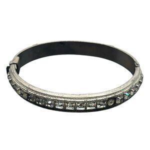 Allco signed Art Deco clear rhinestone silver tone clamper bangle bracelet